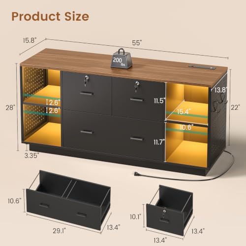 SEDETA 55" File Cabinet with Lock, Large 3 Drawers Filing Cabinets for H...