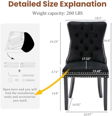 Velvet Upholstered Dining Chairs Set of 4, Modern Mid-Century Kitchen Chairs ...