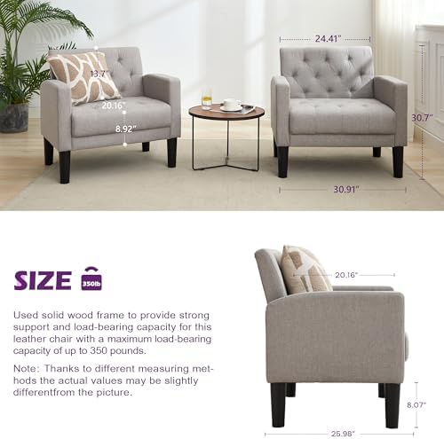 Tufted Accent Chairs Set of 2, Upholstered Armchairs for Living Room