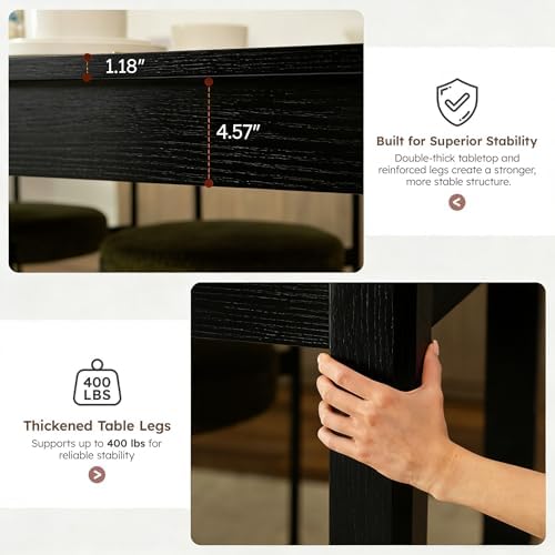 Black Dining Table for 6, Farmhouse Rectangular Kitchen Table, Wood