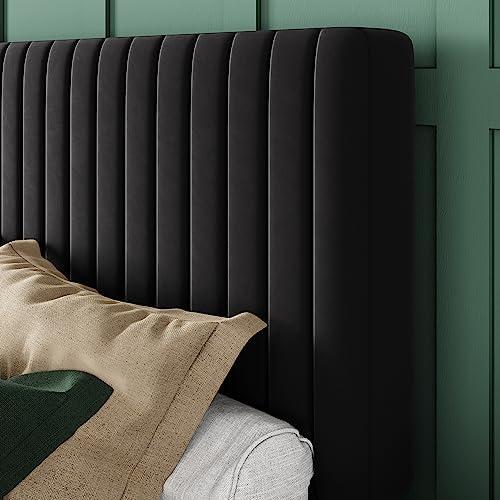 Allewie King Platform Bed Frame, Velvet Upholstered with Adjustable Vertical ...