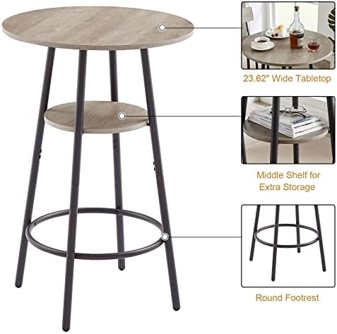 KIVENJAJA 3-Piece Bar Table Set for 2, Small 2-Tier Round Bistro Pub Dining T...