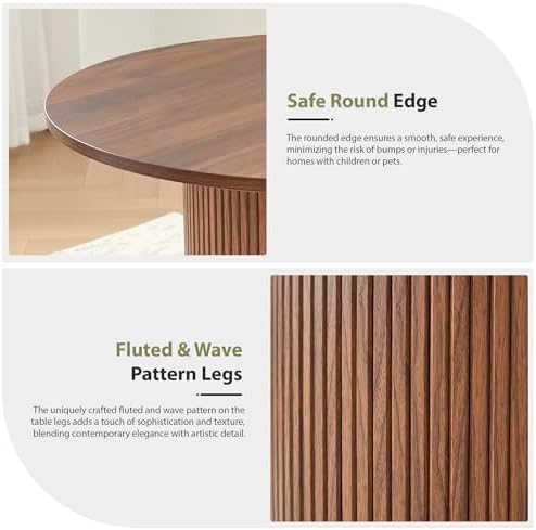 31.5" Round Dining Table for 2-4, Modern Farmhouse Kitchen Table with 2-...