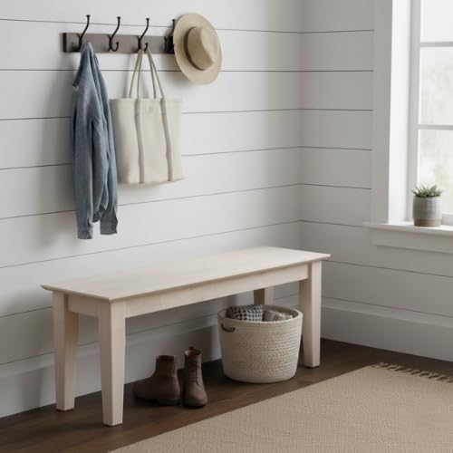 IC International Concepts Shaker Style Solid Wood Bench, 47", Unfinished