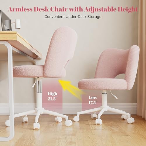DurayLoly Vanity Chair with Open Back & Wheels,Armless,Pink | Armless,Sil...