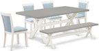 East West Furniture X097MZ015-6 6 Piece Dining Room Table Set Contains a Rectangle Kitchen Table with X-Legs and 4 Baby Blue Linen Fabric Parson Chairs with a Bench, 40x72 Inch, Multi-Color
