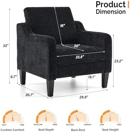 VINGLI Accent Chair, Chenille Upholstered Armchair, 380 LBS, Living Room
