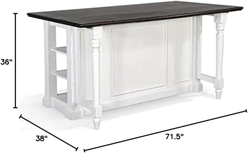 Pemberly Row 71.5" x 38" Farmhouse Wood Kitchen Island with Adjustable Shelves, Ample Storage Space, in White & Dark Brown Finish