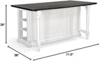 Pemberly Row 71.5" x 38" Farmhouse Wood Kitchen Island with Adjustable Shelves, Ample Storage Space, in White & Dark Brown Finish