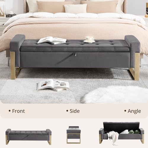 End of Bed Storage Bench, 67'' Benches for Bedroom Foot of Bed King S...
