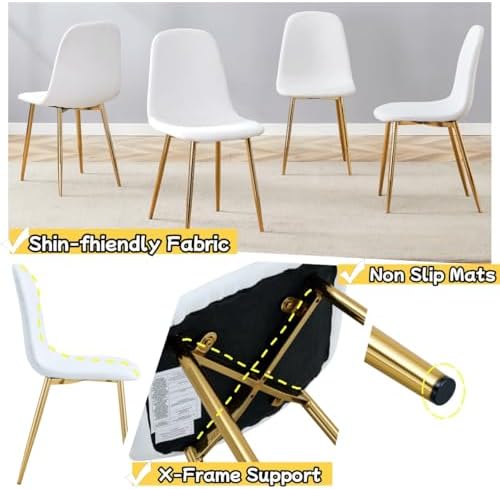FURNITO Round Dining Table Set for 6, 42"-54" Extendable Dining Room Table Set for 6, White Kitchen Table with Upholstered Chairs Set of 6, 7 Piece Dining Table Set for Small Spaces, Easy Assembly