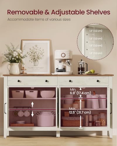 VASAGLE Farmhouse Buffet Cabinet, Coffee Bar with 2 Drawers