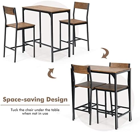 GIANTEX 3 Piece Pub Table Set, Bar Table and Chairs Set of 2, Kitchen Counter...
