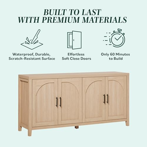Walker Edison Sasha 4-Door Reeded Sideboard Buffet with Cord Management, 60 I...