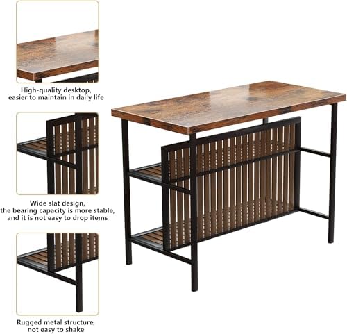 Kitchen Island with Seating & Storage, Bar Table and Chair Set Rustic Brown