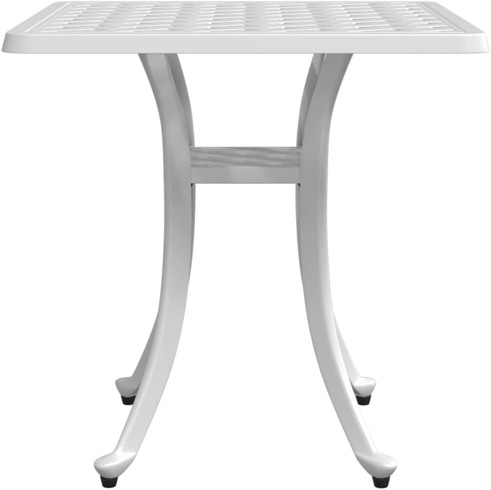 Square Garden Table, Small Outdoor Patio Table in White Cast Aluminum, Rust-R...