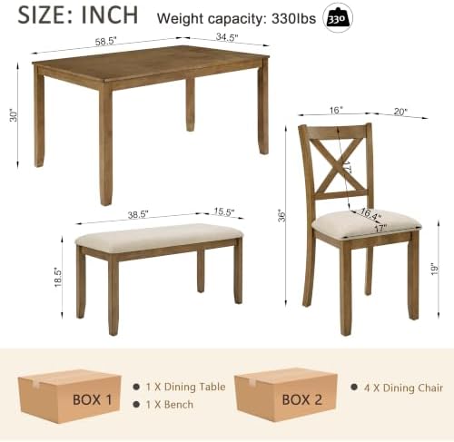 Harper & Bright Designs Complete 6-Piece Oak Dining Set –58.5" Recta...