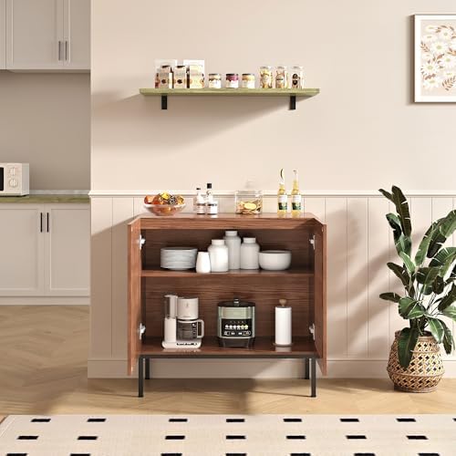 BVIUNTWO Storage Cabinet, Modern Coffee Bar with Adjustable Shelf and Metal B...