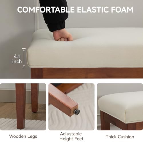WUTUTUEE 43.5'' Linen Bedroom Bench, Upholstered End of Bed Bench, Pa...
