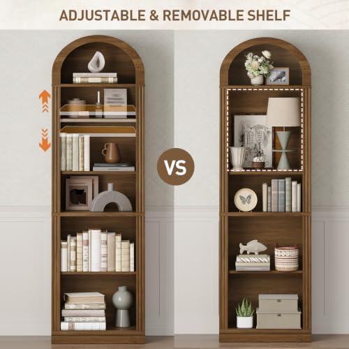 RALGEND Arched Bookshelf, 75.8" Tall Narrow Bookcase with Storage