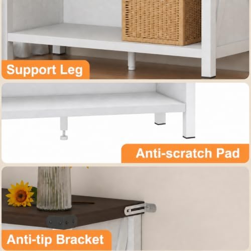 BON AUGURE Farmhouse 3 Tier Bookshelf, Wood Bookcase, White Oak & Walnut