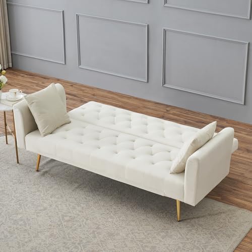 71" Modern Velvet Sofa Bed Futon, Convertible Sleeper Couch, Adj. Backre...