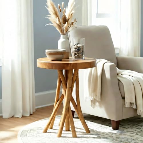 WELLAND Solid Teak End Table, Stick Leg Accent Table, 16" L x 16" W...