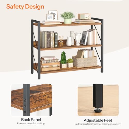 HOOBRO Bookshelf, 3-Tier Industrial Bookcase, Book Shelf Storage Organizer, B...