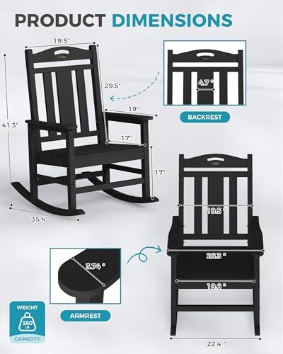 Ciokea Oversized Outdoor Rocking Chair, 380lbs Heavy-Duty Large Patio Rocker,...