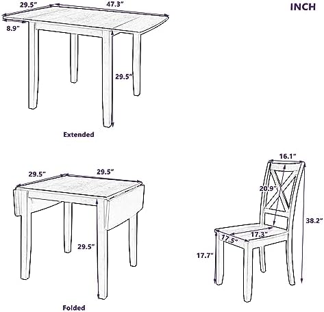 LUMISOL 3-Piece Drop Leaf Dining Table Set for 2, Walnut