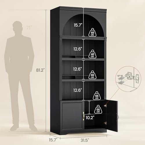 81.2"Tall Arched Cabinet,Bookcase with storage,Mid-Century Modern 6-Tier...