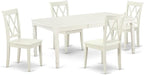 East West Furniture DOCL5-LWH-W 5 Piece Dining Table Set for 4 Includes a Rectangle Kitchen Table with Butterfly Leaf and 4 Dinette Chairs, 42x78 Inch, Linen White