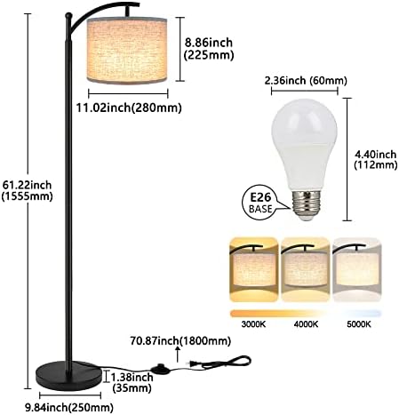 ROTTOGOON Floor Lamp for Living Room with 3 Color Temperatures LED Bulb, Stan...