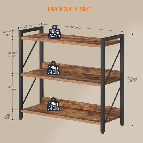 HOOBRO Bookshelf, 3-Tier Industrial Bookcase, Book Shelf Storage Organizer, B...