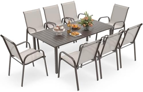 HAPPATIO Outdoor Patio Dining Set, 8 Quick Dry Textilene Dining Chairs and Di...