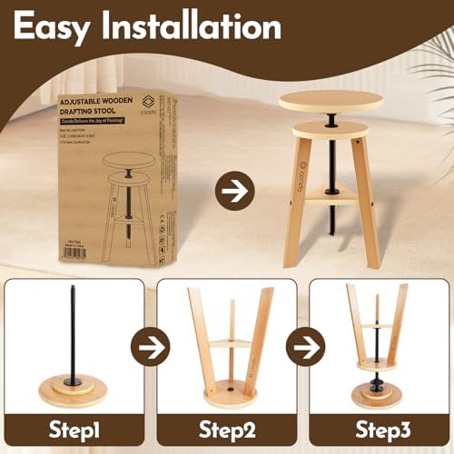 conda Adjustable Height Wooden Drafting Stool 20" to 25", Beech Woo...