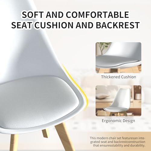 Dining Chairs Set of 4, PU Leather Kitchen Chairs,Wood Legs (White, 4 PC)