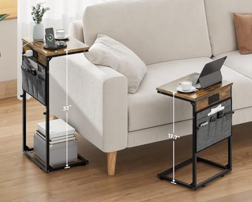 Vagusicc C-Shaped End Table with Charging Station, Small Side Table for Couch...
