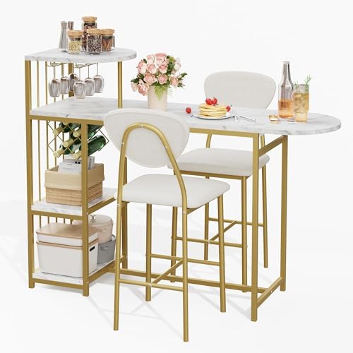 Garvee Dining Table Set for 2, 3-Piece Expandable Bar Table and Chairs Set