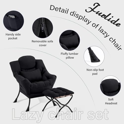 Furlide Lazy Chair with Ottoman, Comfy Fabric Accent Lounge Arm Chair with Lu...