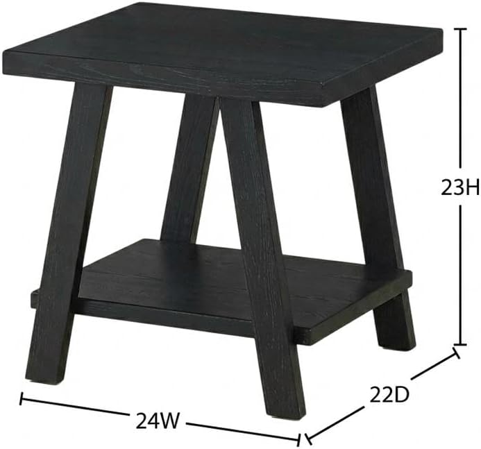 Furnifact Black, End Side Table, MDF Construction, Open Shelf, Durable Home D...