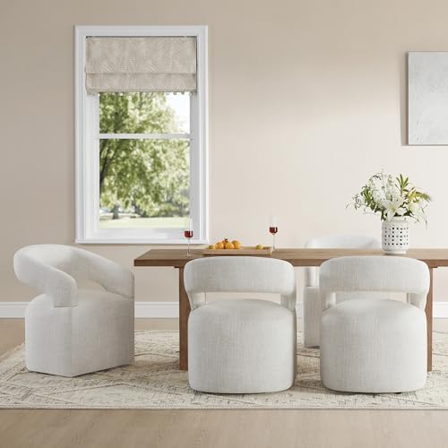KISLOT Upholstered Dining Chairs Set of 4 with Casters, Light Beige