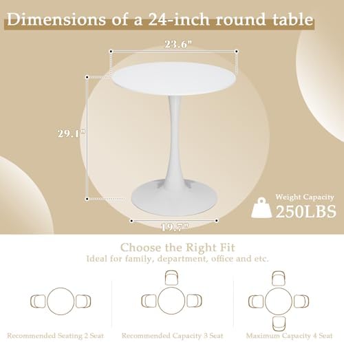 Dining Table and Dining Chair Set 23.6" White Round Table&2 Rattan V...