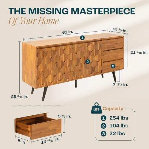 Bme Georgina Sideboard 2 Doors & 3 Drawers, Mid Century, Teak Brown, 61&q...