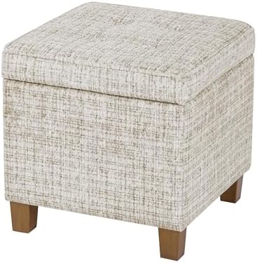 HomePop 18" Square Tufted Storage Ottoman - Cream Textural Woven