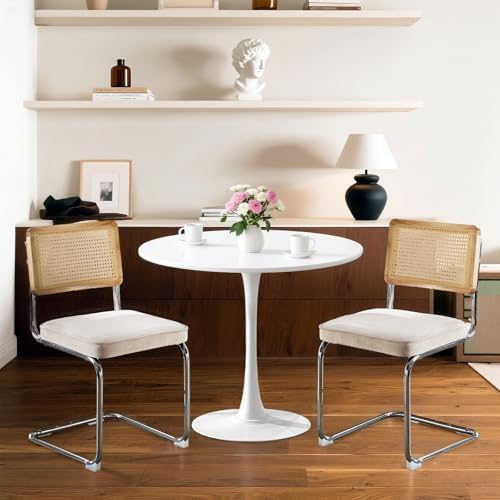 24" Small Round Kitchen Table Set for 2 with Velvet Upholstered Chairs