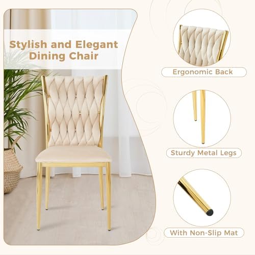 Beige Velvet Dining Chairs Set of 4, Modern Upholstered Kitchen Chairs