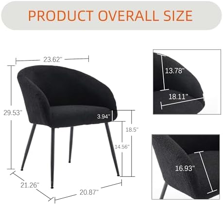 Modern Vanity Chair, Living Room Chair with Metal Legs,Teddy Fabric Dining Ch...
