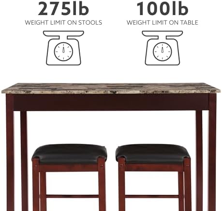 Linon Brown 3-Piece Table Faux Marble Tavern Set, 42" w x 22.25" d ...