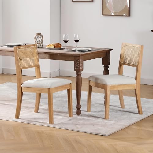 Rattan Dining Chairs Set of 6, Natural Upholstered Kitchen/Restaurant Chair